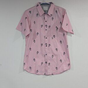 Sovereign Code Astronaut Short Sleeve Button Down Shirt Pink Black Size Small